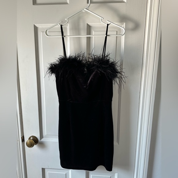 Superdown Velvet Feather Dress - Picture 1 of 4